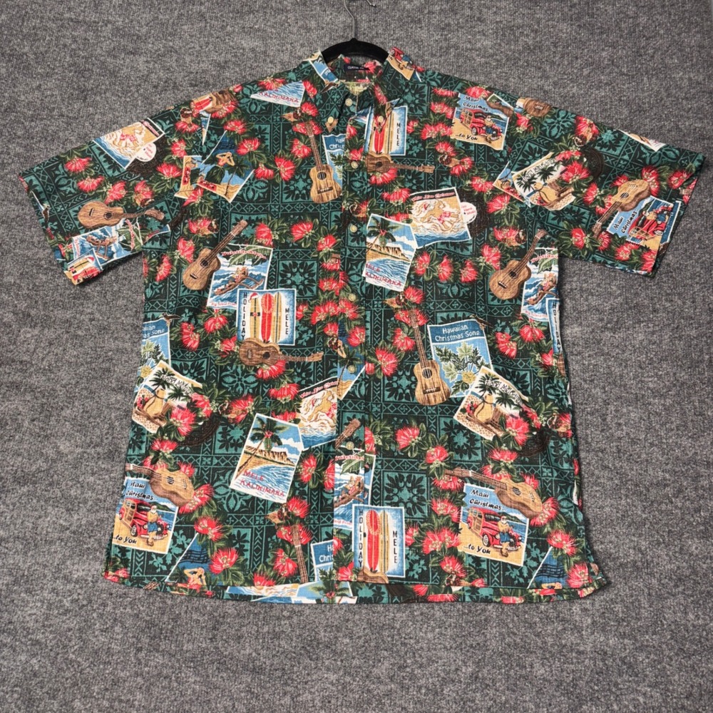 Reyn Spooner Mele Kalikimaka Hawaiian Shirt Mens Large Green Christmas Holiday
